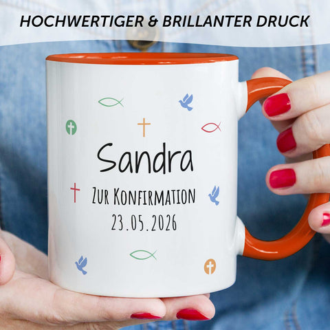 Bedruckte Tasse mit Motiv - Zur Erstkommunion & Konfirmation - Personalisiert mit Name & Datum