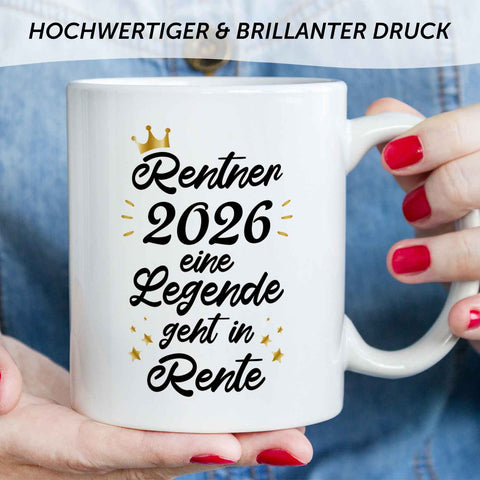 Bedruckte Tasse mit Spruch Rentner/Rentnerin 2025