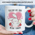 Bedruckte Tasse mit Spruch - Verliebt bis über beide Ohren