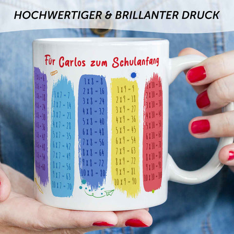 Bedruckte Tasse mit dem 1x1 - personalisiert mit Name