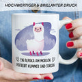 Bedruckte Tasse mit Spruch Alpaka am Morgen