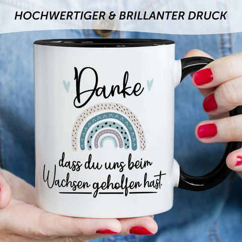 Bedruckte Tasse mit Spruch - "Danke dass du uns beim Wachsen geholfen hast" V2