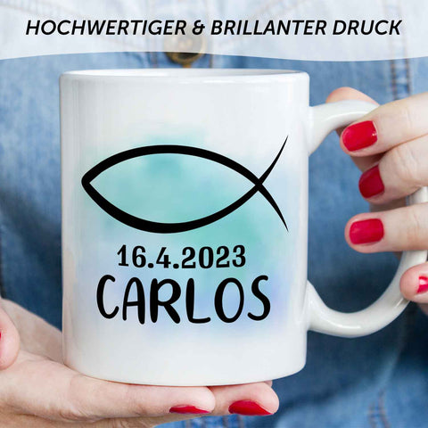 Bedruckte Tasse - zur Konfirmation mit Name & Datum