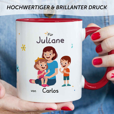 Bedruckte Tasse mit Spruch Hinter jedem glücklichen Kind