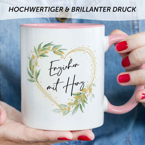 Bedruckte Tasse mit Spruch - Erzieher mit Herz