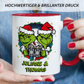 Bedruckte Tasse mit Weihnachtsmotiv - Grinch Paar mit Namen