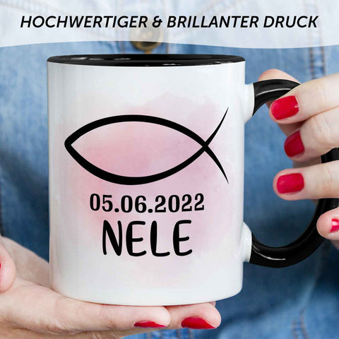 Bedruckte Tasse - zur Konfirmation mit Name & Datum