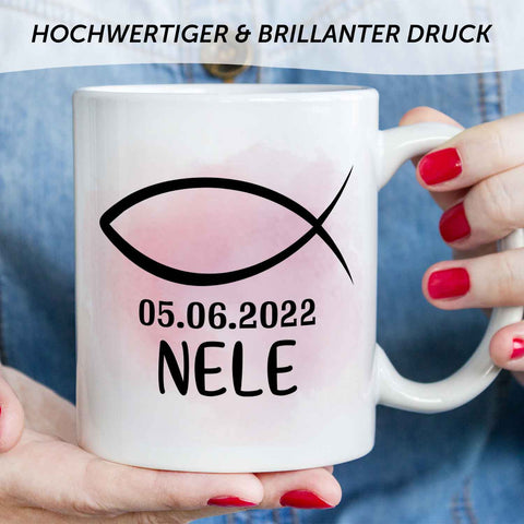Bedruckte Tasse - zur Konfirmation mit Name & Datum