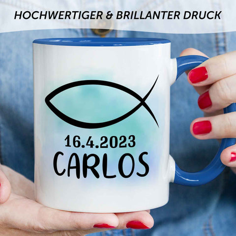 Bedruckte Tasse - zur Konfirmation mit Name & Datum