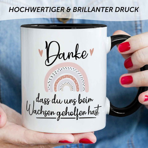 Bedruckte Tasse mit Spruch - "Danke dass du uns beim Wachsen geholfen hast" V2