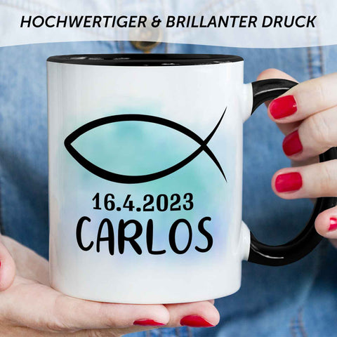 Bedruckte Tasse - zur Konfirmation mit Name & Datum