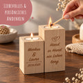 Graviertes Teelichthalter Set aus Holz im "Hand in Hand" Design