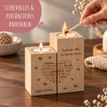 Gravierter Teelichthalter aus Holz im Set mit Namensherz Mama Design