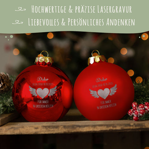 Gravierte Weihnachtskugel - Flügelherz