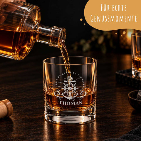 Leonardo Whiskygläser mit Gravur - "Heart to the ocean" im Set mit 0,5l Karaffe