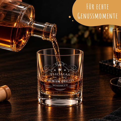 Leonardo Whiskygläser mit Gravur - "Premium Quality" im Set mit 0,5l Karaffe