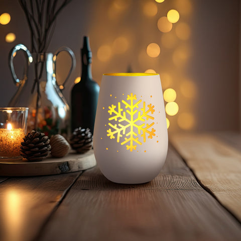 Deko Windlicht aus Glas mit Gravur - Schneeflocke - Weihnachtsdeko zum Verschenken