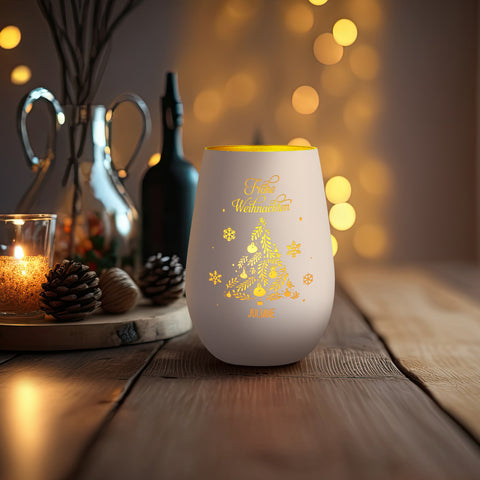 Deko Windlicht aus Glas mit Gravur - Frohe Weihnachten - Personalisiert mit Namen