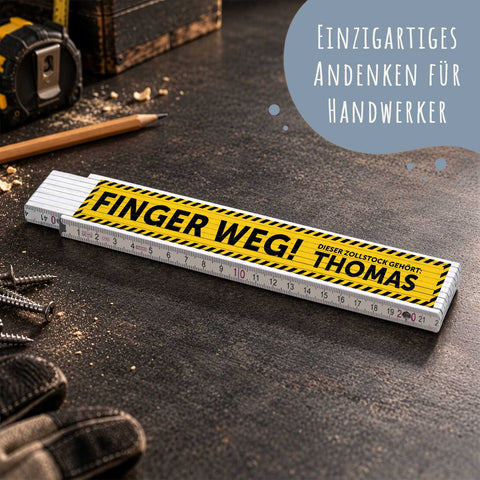 Zollstock 2 Meter mit Gravur - Finger Weg! - Personalisiert mit Namen