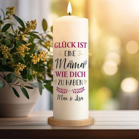 Große Kerze "Glück ist eine Mama" mit Namen - Geschenk für Mama zum Muttertag