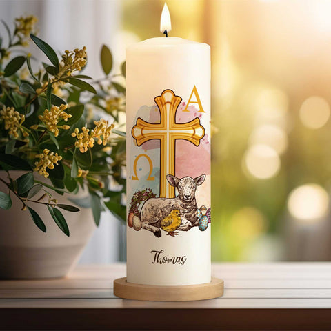 Große Kerze "Osterlamm" mit Namen zu Ostern
