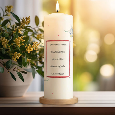 Große Kerze "Flügelherz" - Taufkerze mit Name, Datum, Wunschtext & Foto