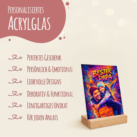 Personalisierter Aufsteller aus Acryl - Bester Papa Streetart - Geschenk mit eigenem Foto