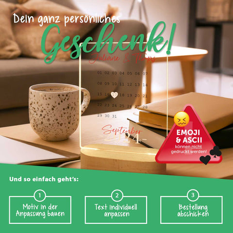Beleuchtetes Acrylglas - Kalender - Personalisiertes Geschenk mit Namen & Datum