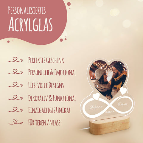 Beleuchtetes LED Acrylglas mit Foto, Namen & Datum - Unendlichkeit