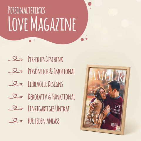 Love Magazine auf Acryl im Schattenfugenrahmen - Personalisiertes Geschenk mit Foto