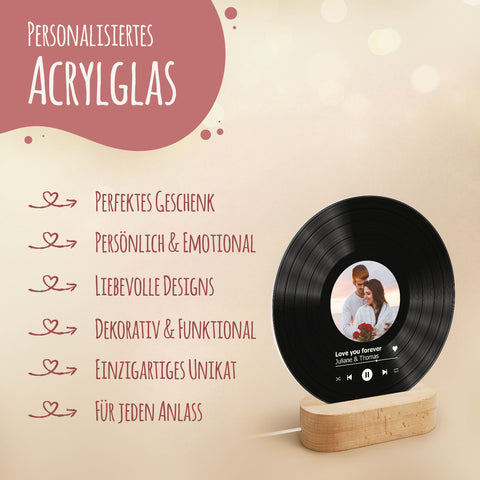 Personalisierte LED Song Cover Schallplatte - Geschenk mit eigenem Foto - Vinyl aus Acrylglas