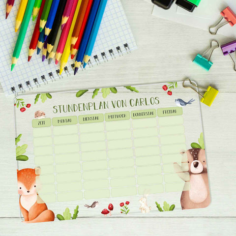 Personalisierter Stundenplan - Tiergruppe mit Namen