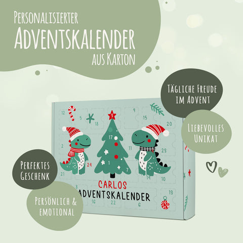 Personalisierter DIY Adventskalender mit Dinos Design zum selbst Befüllen