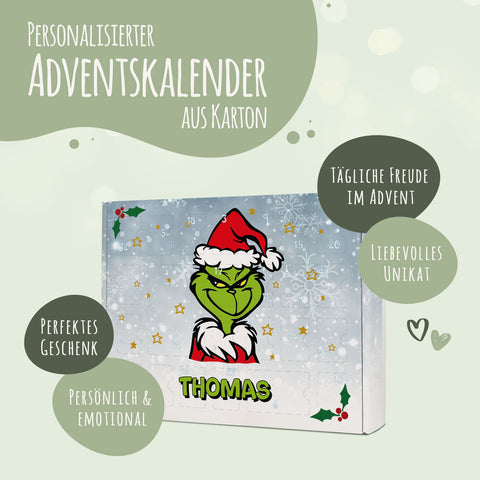 Personalisierter DIY Adventskalender Grinch mit Namen zum selbst Befüllen