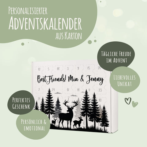 Personalisierter DIY Adventskalender mit Hirsch Design zum selbst Befüllen
