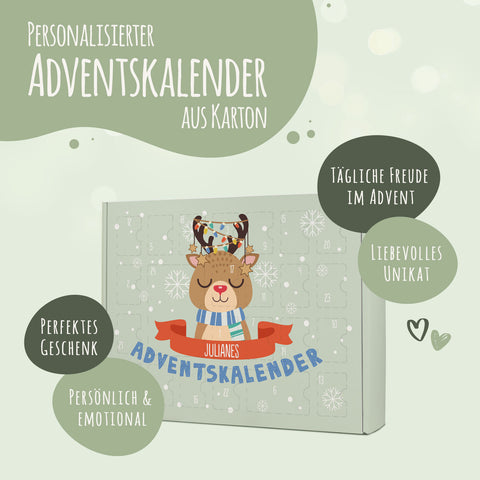 Personalisierter DIY Adventskalender mit Weihnachtstiere Design zum selbst Befüllen