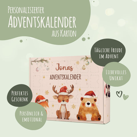 Personalisierter DIY Adventskalender mit Wintertrio Design zum selbst Befüllen