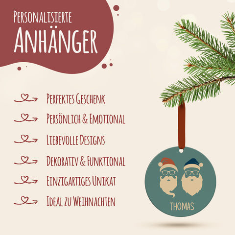 Christbaumschmuck aus Holz - Cool Santa - Weihnachtsanhänger mit Namen