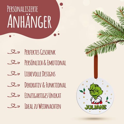 Christbaumschmuck aus Holz - Grinch - Weihnachtsanhänger mit Namen