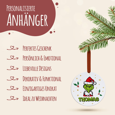 Christbaumschmuck aus Holz - Grinch - Weihnachtsanhänger mit Namen