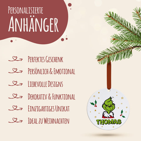 Christbaumschmuck aus Holz - Grinch - Weihnachtsanhänger mit Namen