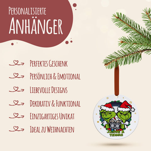 Christbaumschmuck aus Holz - Grinch - Weihnachtsanhänger mit Namen