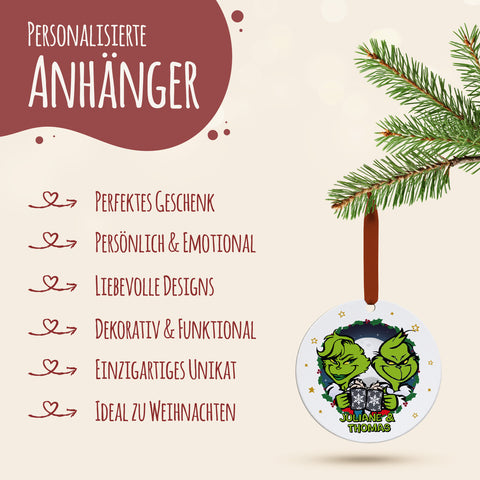 Christbaumschmuck aus Holz - Grinch - Weihnachtsanhänger mit Namen