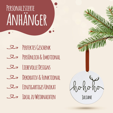 Christbaumschmuck aus Holz - Hohoho - Weihnachtsanhänger mit Namen