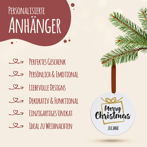 Christbaumschmuck aus Holz - Merry Christmas - Weihnachtsanhänger mit Namen