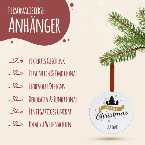 Christbaumschmuck aus Holz - Merry Christmas - Weihnachtsanhänger mit Namen