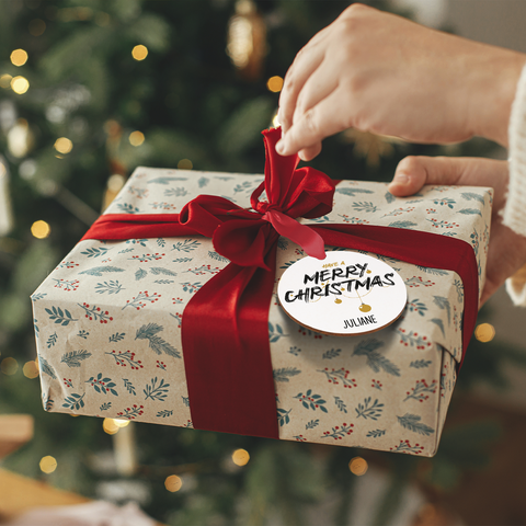 Christbaumschmuck aus Holz - Merry Christmas - Weihnachtsanhänger mit Namen