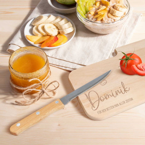 Frühstücksbrettchen mit Gravur - Inklusive Messer - Bester Papa mit Name