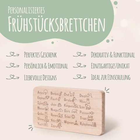 Frühstücksbrettchen "ABC Französisch Brotzeitbrett"