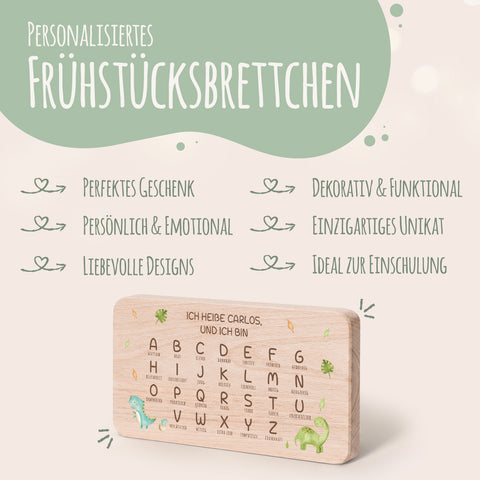Frühstücksbrettchen mit Druckmotiv & Name - ABC Dinosaurier